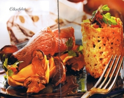Oksefilet med svampe glace tortellini rodfrugter i parmesanrør